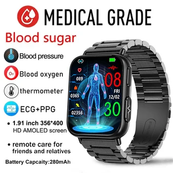 2023 Новые Умные Часы для измерения уровня сахара в крови Мужские 1,91 дюймов 365*400 HD Экран ЭКГ + PPG Смарт-часы Для Мониторинга неинвазивного уровня глюкозы в крови