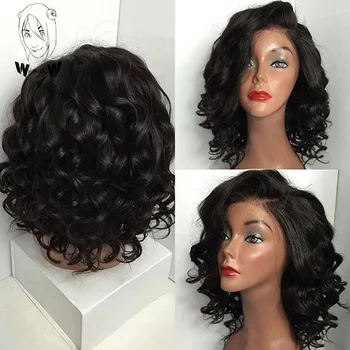 Причудливый Женский Черный парик, Короткий Натуральный волнистый пробор, парики из термостойкого волокна для чернокожих женщин