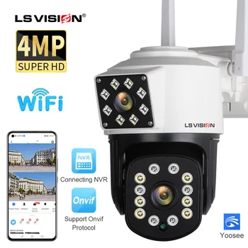 LS VISION 4MP 2K IP Камера Открытый WiFi PTZ Двойной объектив Двойной видеорегистратор DVR Экран Автоматическое Отслеживание Водонепроницаемое Видеонаблюдение