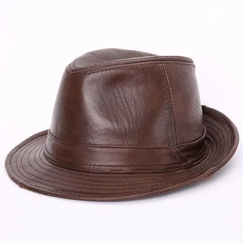 Мужская джазовая шляпа из 100% натуральной кожи, Фетровая шляпа для взрослых, Мужская фетровая шляпа из овчины, Мужская ковбойская шляпа с широкими полями
