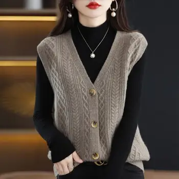 Мягкий женский весенне-осенний корейский модный вязаный кардиган с V-образным вырезом, свободный жилет, тонкий жилет, высококачественный свитер, топ 1255