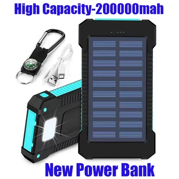 Оригинальный Портативный Банк Солнечной Энергии 200Ah на открытом Воздухе Водонепроницаемый USBcompass Внешнее Зарядное Устройство для iPhone SmartphonePower BankLEDLight