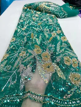 Африканская Кружевная ткань с блестками 2023, Высококачественная Сетчатая ткань ручной работы, расшитая бисером, Нигерийский Французский Тюль, Кружевной материал Для Свадебного платья