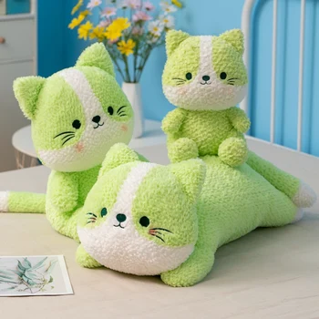 Милая Зеленая Лежащая кошка, плюшевая игрушка, Целебный котенок, Плюшевая кукла, Мультяшная подушка, Аниме, мягкие детские игрушки для девочек, подарки для мальчиков