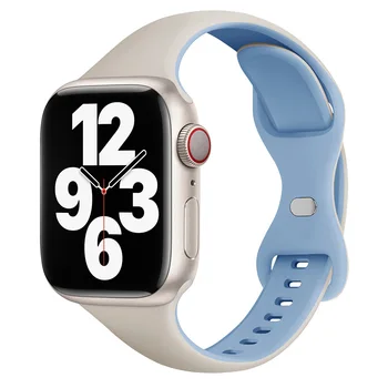 Совместим с Apple Watch 87654321, однотонный двухцветный силиконовый ремешок для часов S8/7 с узкой пряжкой-бабочкой на талии