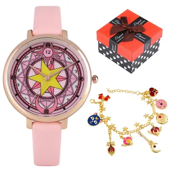Модные женские часы-браслет с дизайном пентаграммы в японском Аниме, Женские кварцевые наручные часы с золотой цепочкой, лучший подарочный набор для девушки