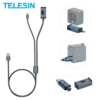 Быстрое Магнитное Зарядное устройство TELESIN 2 в 1, Кабель для передачи данных USB Type C С Подсветкой Для Основной камеры DJI Action 2, Модуль питания с двумя экранами