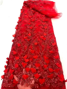 Новейшая модная африканская кружевная ткань с 3D цветочной вышивкой 2023, Высококачественная кружевная ткань ручной работы из французского тюля для свадьбы QF0198